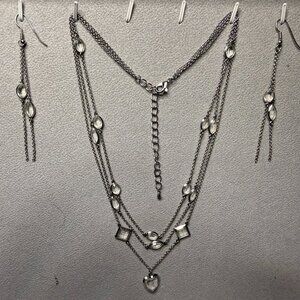 Silver Park Lane Jewelry Layered Bezel Heart Necklace Earrings Set